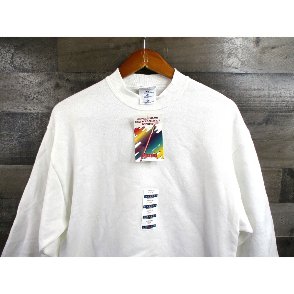 VINTAGE Jerzees Sweatshirt Mens Medium White NuBlend Crewneck Made USA Blank 90s
